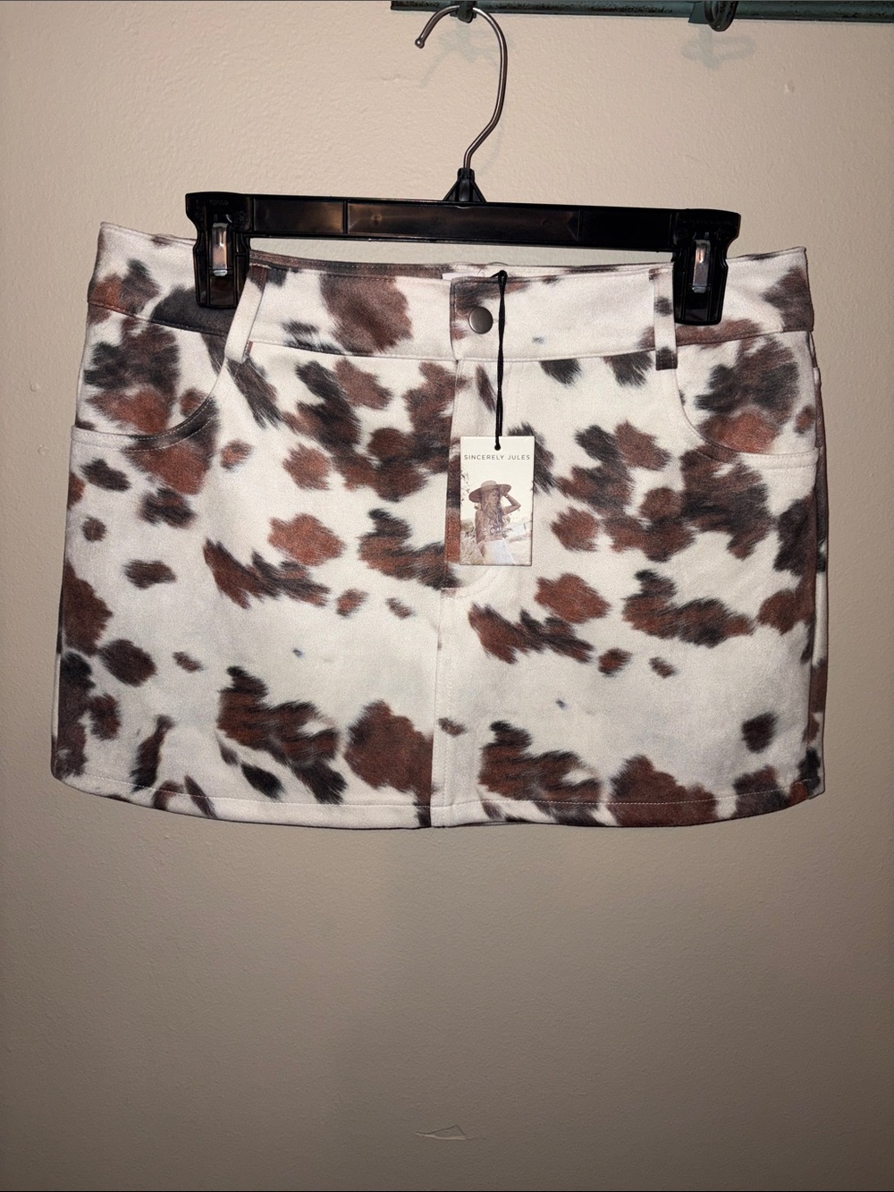 Sincerely Jules Brown and White Cow-Print Mini Skirt